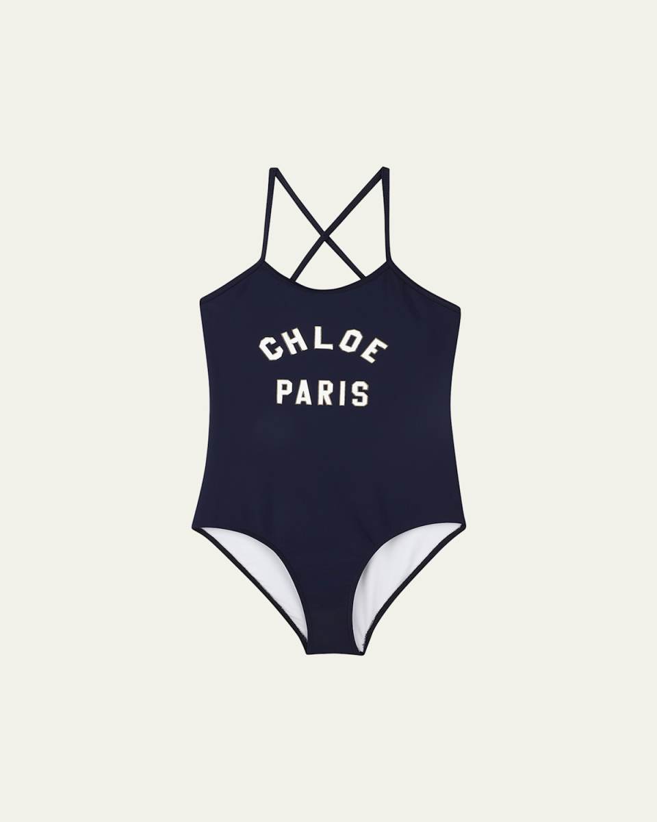Girl's One Piece Logo-Print Swimsuit, Size 4-6